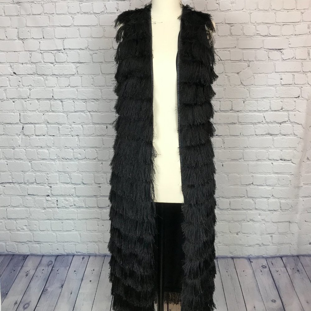 H&M Divided Womens Black Fringe Open Front Vest